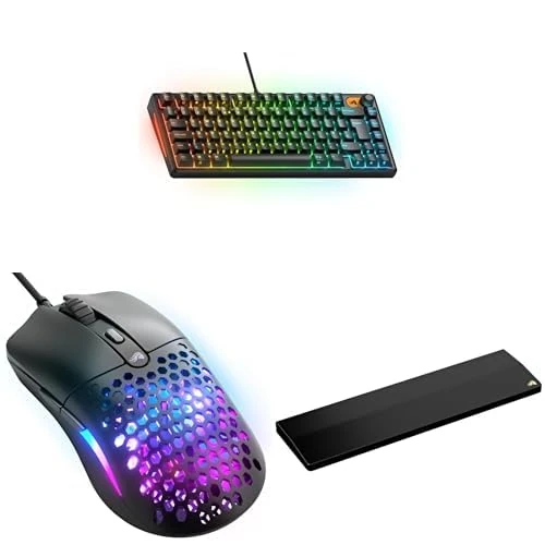 GLORIOUS Gaming Ergonomic Bundle: Model O Eternal Mouse (Black) & GMBK 75% Keyboard (UK Layout) & Wooden Wrist Rest (TKL, Onyx Black) - Wrist Support, Silent Operation, Lightweight Precision Mouse