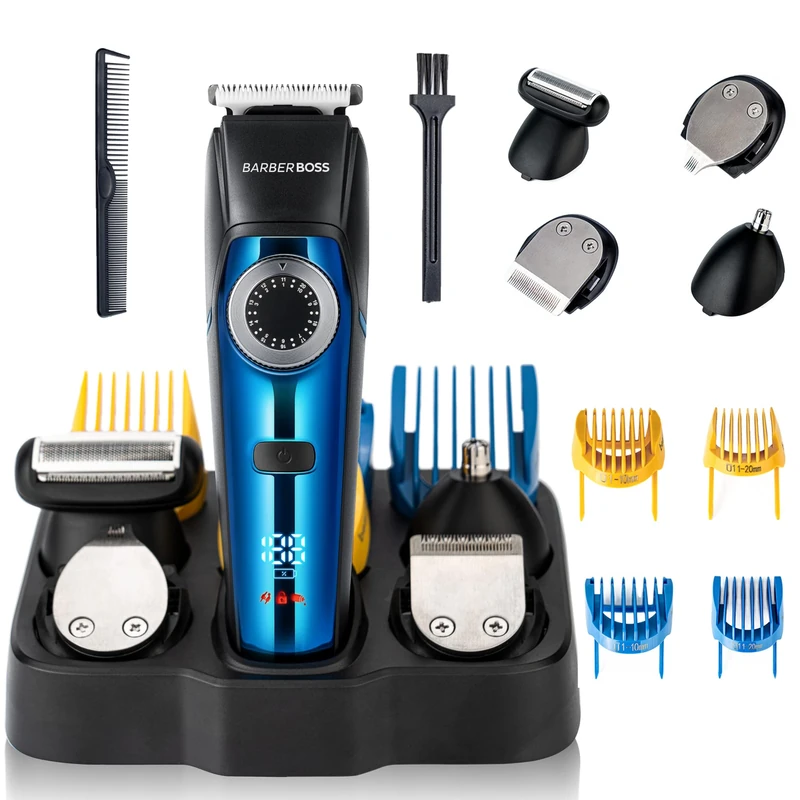 BarberBoss Men’s Body Grooming Kit, 5-in-1 Beard, Hair, Body, Eyebrow & Nose, Ear Trimmer, Groomer with Precision Dial, 39 Length Settings, Waterproof Cordless Trimmer for Men