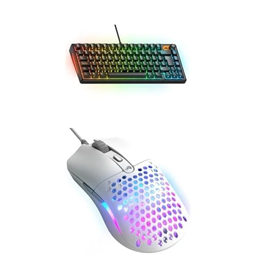 Glorious Gaming Contrast Bundle: Model O Eternal Mouse (Matte White, 58g) & GMBK 75% TKL Gaming Keyboard (Black, UK Layout) - Stylish Black & White Setup, Silent Membrane Keys, High-Performance Sensor