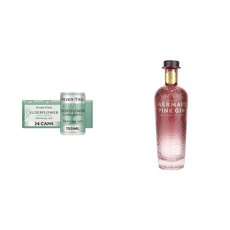 Pink G&T Bundle - Fever-Tree Refreshingly Light Elderflower Tonic Water 24x150ml and Mermaid Pink Gin (70cl) - Image 1
