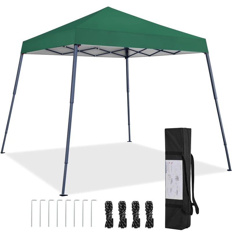 Yaheetech Pop Up Gazebo 3x3M Base, Portable Carry Bag, 4 Ropes & 8 Stakes, Height Adjustable Slant Leg, Party Tent Instant Event Shelter for Garden, Dark Green