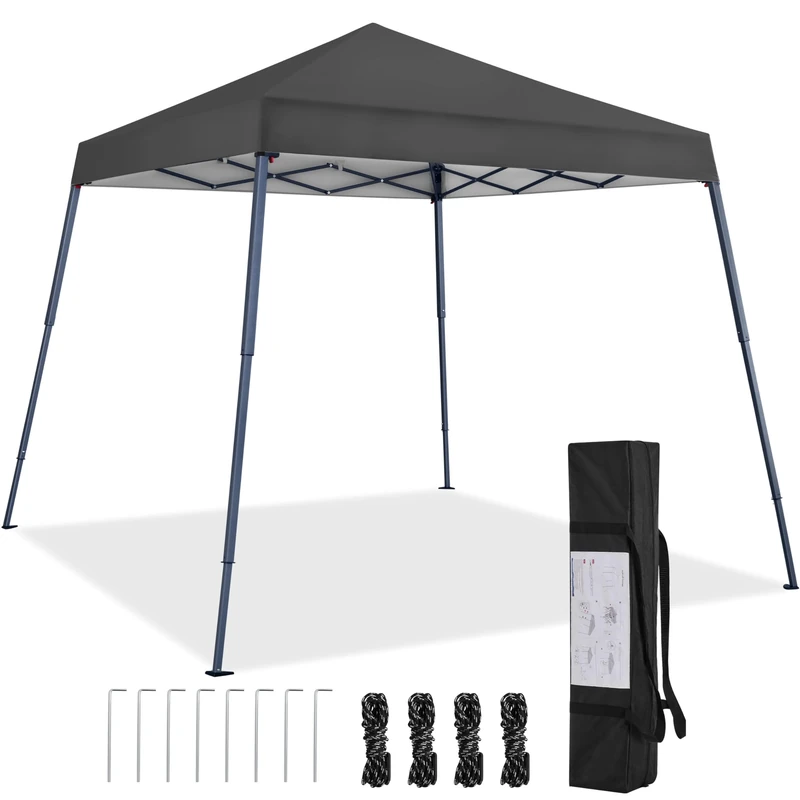 Yaheetech Pop Up Gazebo 3x3M Base, Portable Carry Bag, 4 Ropes & 8 Stakes, Height Adjustable Slant Leg, Party Tent Instant Event Shelter for Garden, Dark Grey