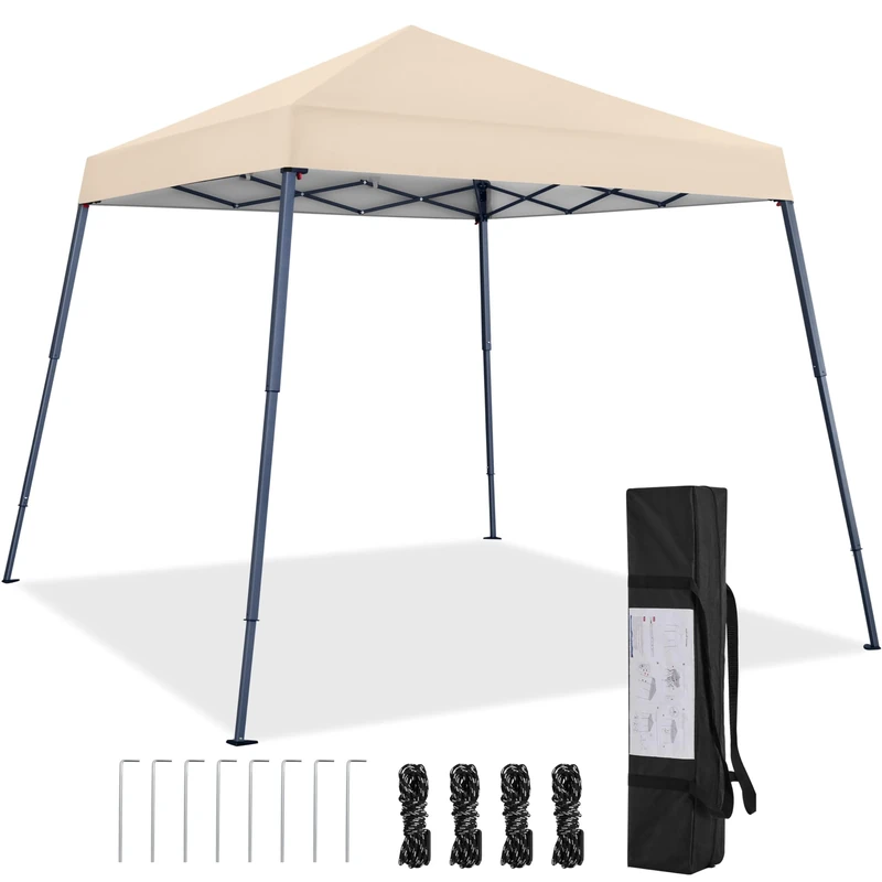 Yaheetech Pop Up Gazebo 3x3M Base, Portable Carry Bag, 4 Ropes & 8 Stakes, Height Adjustable Slant Leg, Party Tent Instant Event Shelter for Garden, Beige