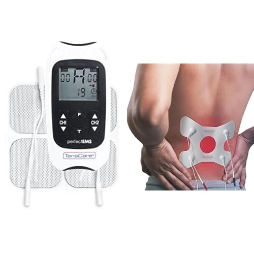 TensCare Perfect EMS + Back Pain Relief Electrodes - Complete Pain Therapy Set with 2-Channel TENS Device & Strong Adhesive, targeted electrodes