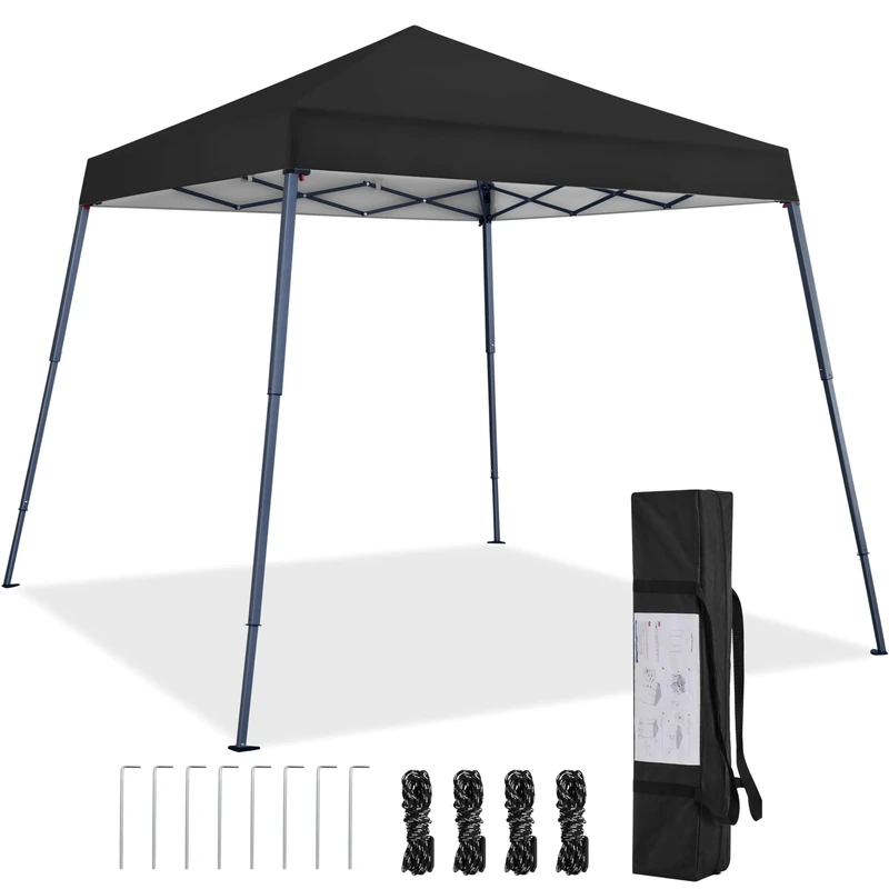 Yaheetech Pop Up Gazebo 3x3M Base, Portable Carry Bag, 4 Ropes & 8 Stakes, Height Adjustable Slant Leg, Party Tent Instant Event Shelter for Garden, Black