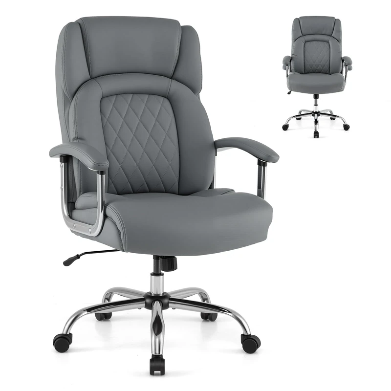 CASART PU Leather Office Chair, 300/400/500LBS Big and Tall Executive Chair with Rocking Backrest&Armrest, Metal Base, Height Adjustable Computer Desk Chair for Home Working (Grey, 500LBS)