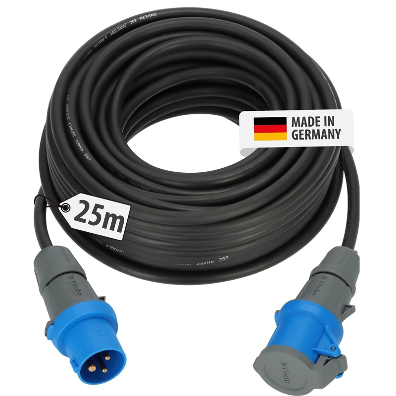 Brennenstuhl CEE 230V Camping Extension Cable 25m (H07RN-F 3G2.5 black cable, Camping Power Cable for continuous outdoor use IP44, Made in Germany)