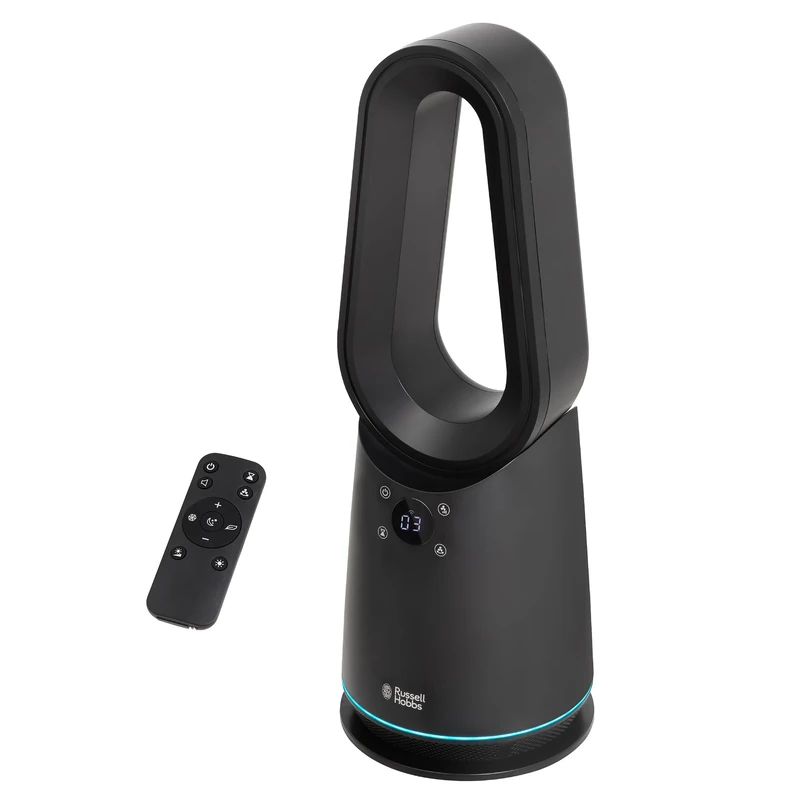 Russell Hobbs Smart Bladeless Cooling Fan in Black, 9 Speed Settings, 3 Modes, Touch Controlled Buttons, WiFi Enabled, LED Display with Remote, 80° Oscillation Function, 59cm Tall, RHCBLDL10BSM