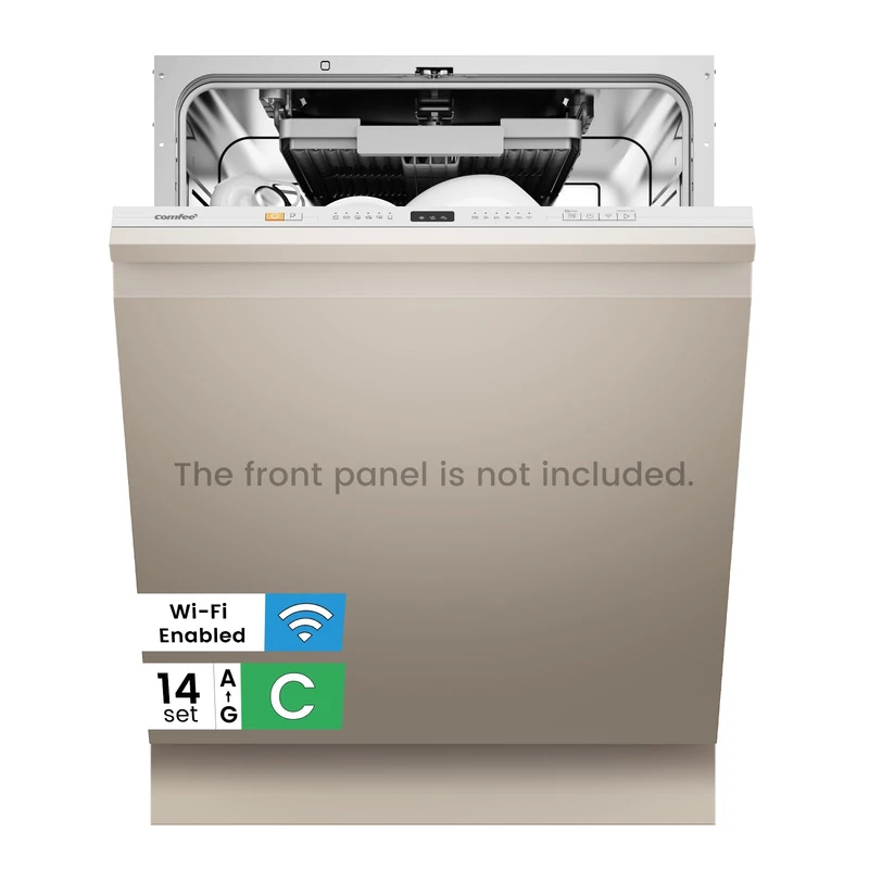 COMFEE' Fully Integrated Dishwasher with 14 Place Settings, Wi-Fi Connected, 47dB Low Noise, Built-in Dishwasher with Rapid Wash, Half-load, Auto Door Open Drying-CDWPF1415P-UK