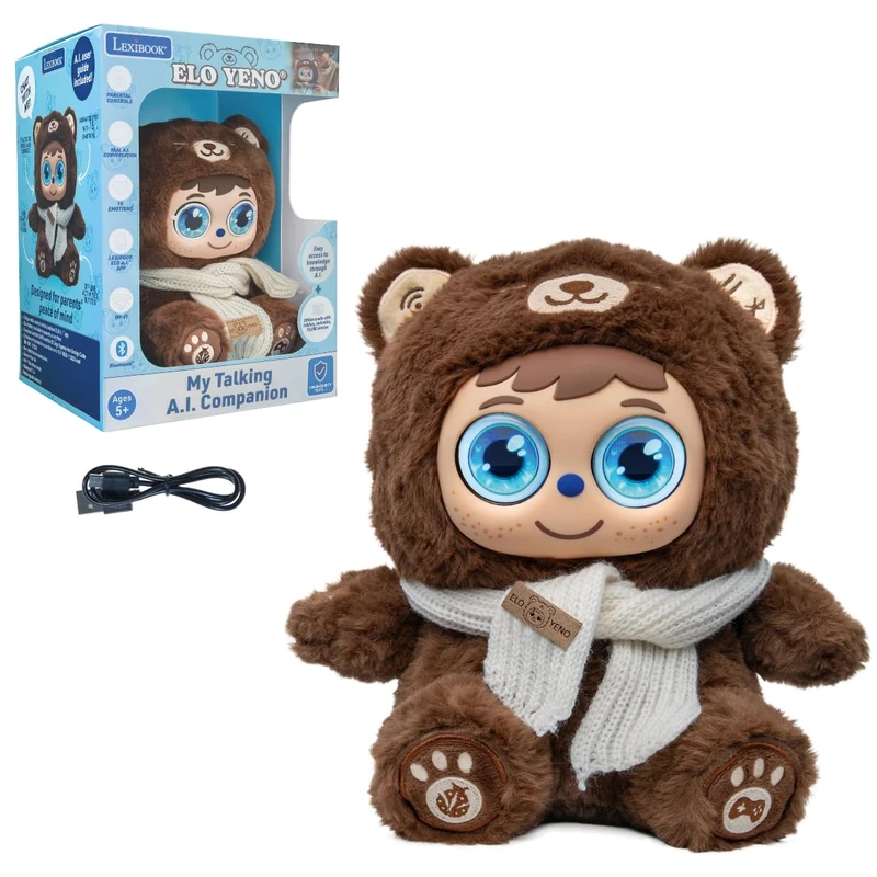 LEXIBOOK, ELO‑YENO, Talking A.I. Plush Toy, Interactive, Brown, ELO1ENLXB