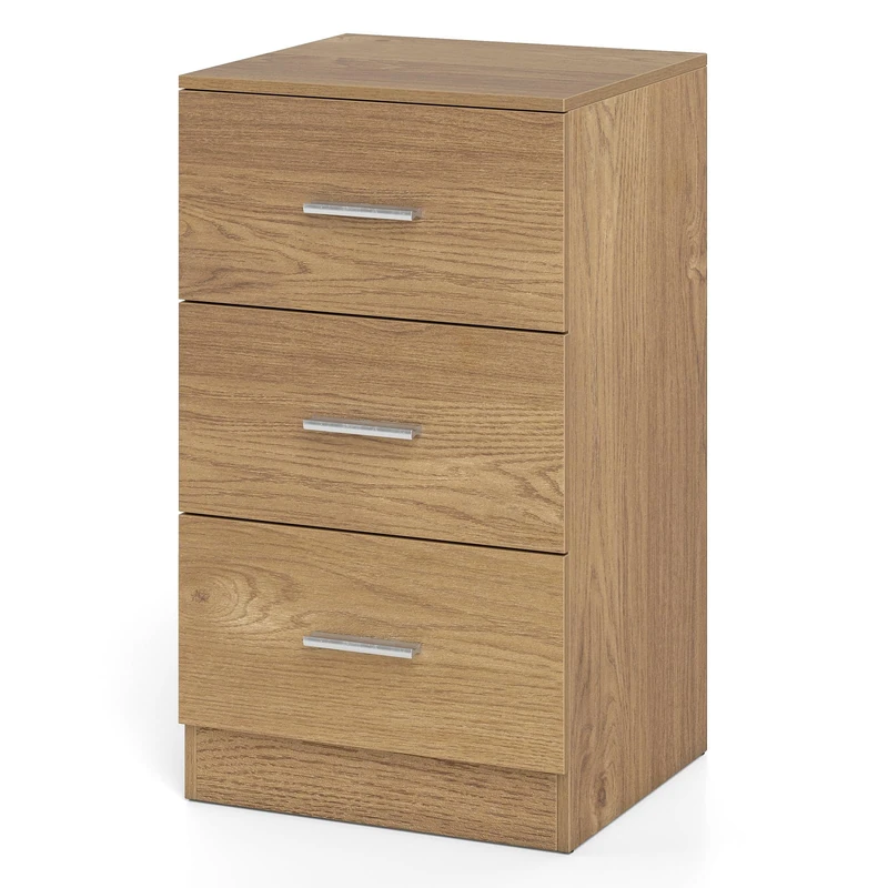 CASART Chest of Drawers, Wooden Storage Cabinet with 3 Drawers & Metal Handles, Bedside Table Dresser for Bedroom Living Room Hallway Office (Matte Surface, 1 Pack, 38x35x66cm, Natural)
