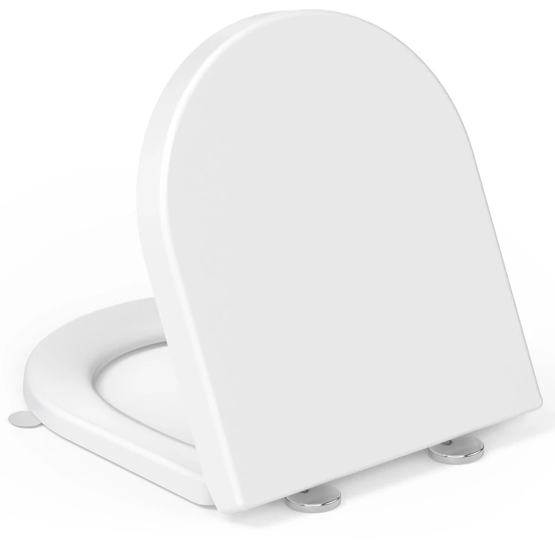 YEAUPE PRO Toilet Seat Soft Close D Shaped - White Urea-Formaldehyde Universal Loo Seats,Quiet Slow Close,Quick Release with Adjustable Hinge for Easy Cleaning,Easy Top Fixing Toilet Seats,46 * 36CM
