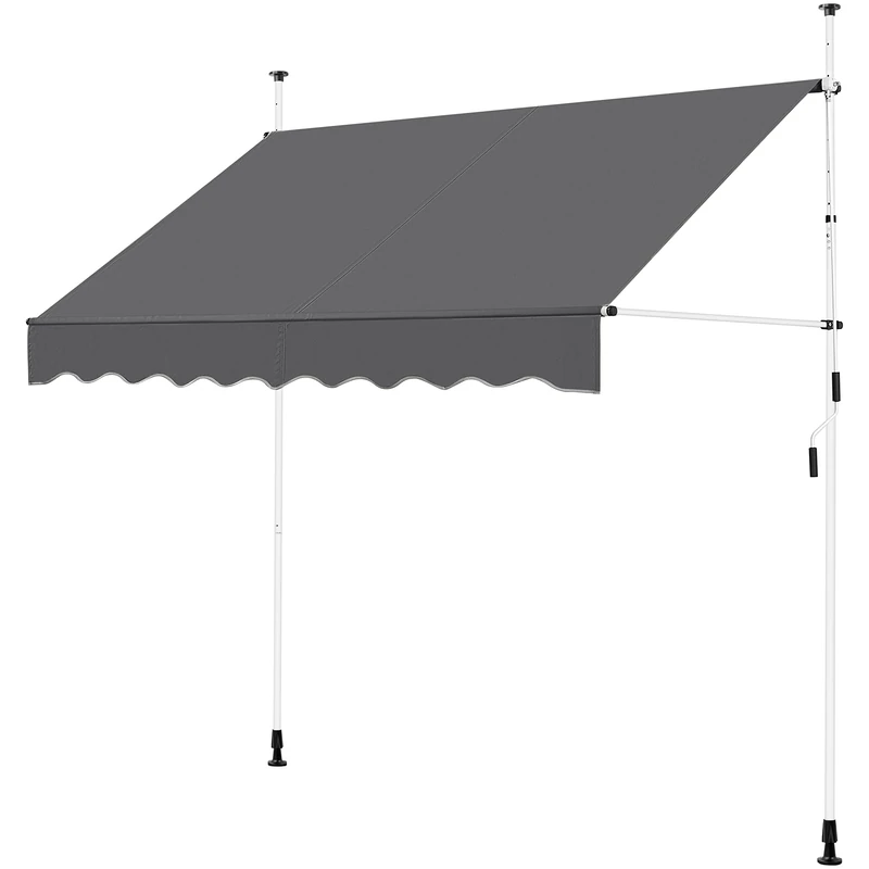 Yaheetech 2.5x1.2m Adjustable Balcony Awning, Manual Retractable Garden Awning, Free Standing Sun Shade Shelter Canopywith Hand Crank for Patio/Gazebo/Garden/Restaurant/Cafe, No Drilling, Dark Grey