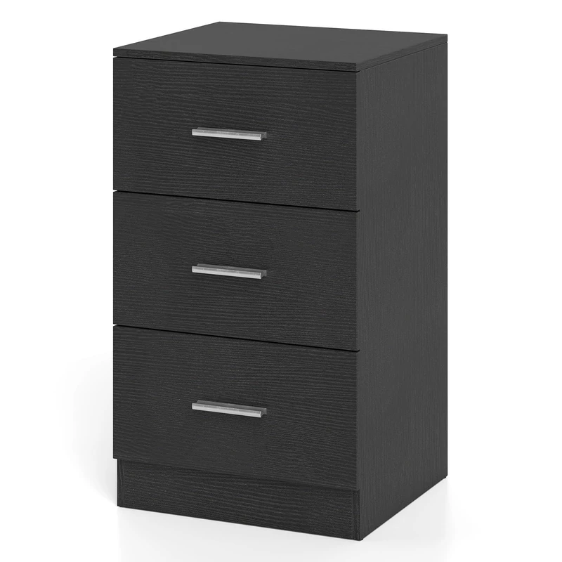 CASART Chest of Drawers, Wooden Storage Cabinet with 3 Drawers & Metal Handles, Bedside Table Dresser for Bedroom Living Room Hallway Office (Matte Surface, 1 Pack, 38x35x66cm, Black)