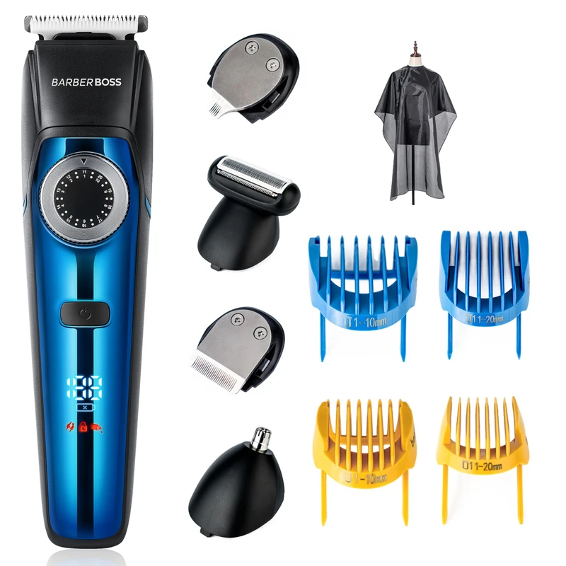BarberBoss Men’s 5-in-1 Cordless Grooming Kit, Precision Dial, 39 Length Settings, Hair and Beard Clipper Men, Complete Grooming Kit for Men Beard, Hair, Body, Eyebrow & Ear, Nose Trimmer