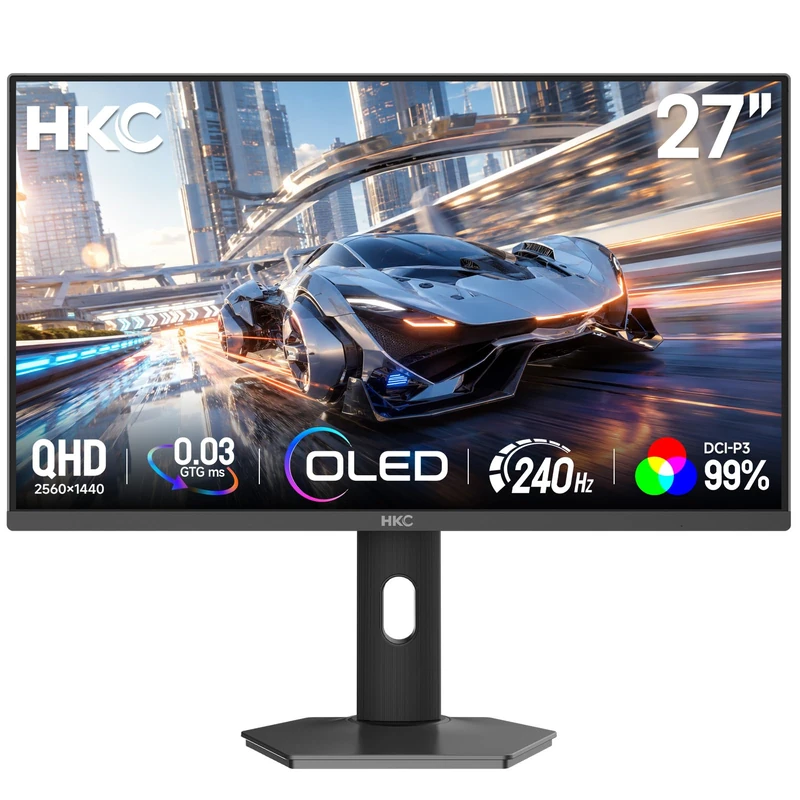 27 Inch OLED QHD Gaming Monitor, 240Hz 2560x1440, 0.03ms GTG, 99% DCI-P3, ΔE≤2, HDR True Black 400, 10bit, Hardware Low Blue Light, Height/Swivel/Pivot Adjustable Grey, GS27QKS