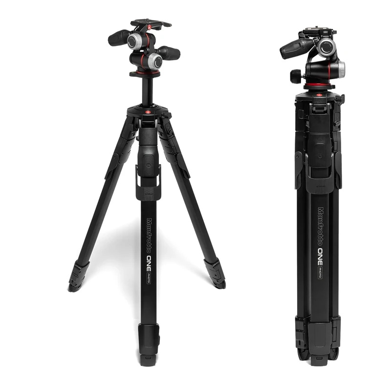 Manfrotto ONE Photo, Aluminium Tripod Kit, with XPRO 3-Way Head, 12kg Load, 90° Horizontal Column, XTEND Legs Fast Setup, Modular Feet, Professional Photo Tripod Kit for DSLR & Mirrorless Cameras