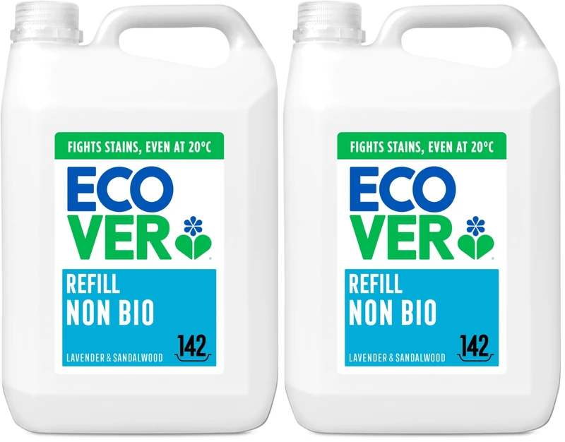 Ecover Concentrated Non-Bio, Laundry Detergent Refill, Laundry Washing Liquid, Lavender and Sandalwood, 142 Washes, 5L (Pack of 2)