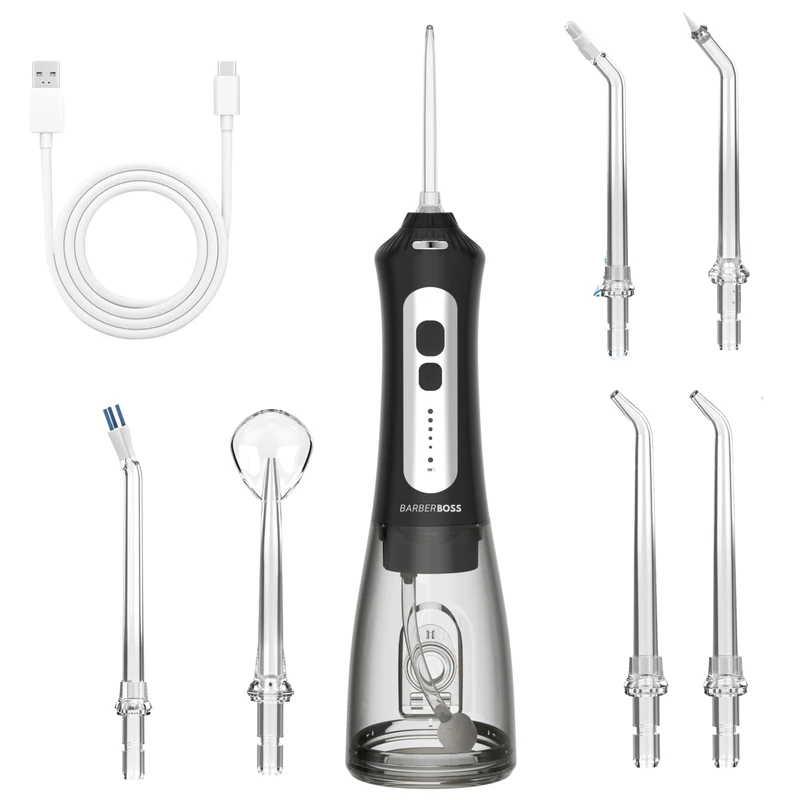 BarberBoss Cordless Dental Water Flosser, 5 Cleaning Modes, 6 Jet Nozzles, LED Display, Rechargeable Oral Irrigator, IPX7 Waterproof, Water Flosser