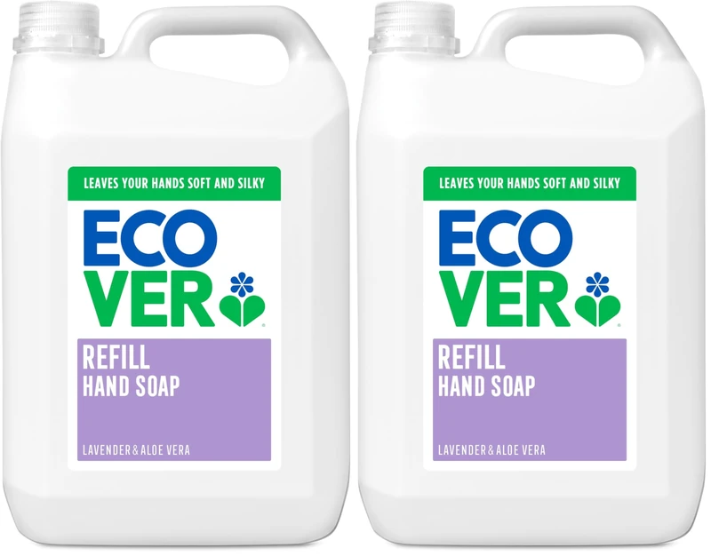 Ecover Hand Wash, Hand Soap Refill, Lavender and Aloe Vera, Dermatologically Tested, For Sensitive Skin 5L (Pack of 2)