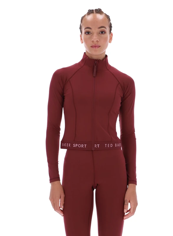 Ted Baker Sport Women's Marie Essentials Cropped Zip-Up Jacket, Burgundy, X-Small