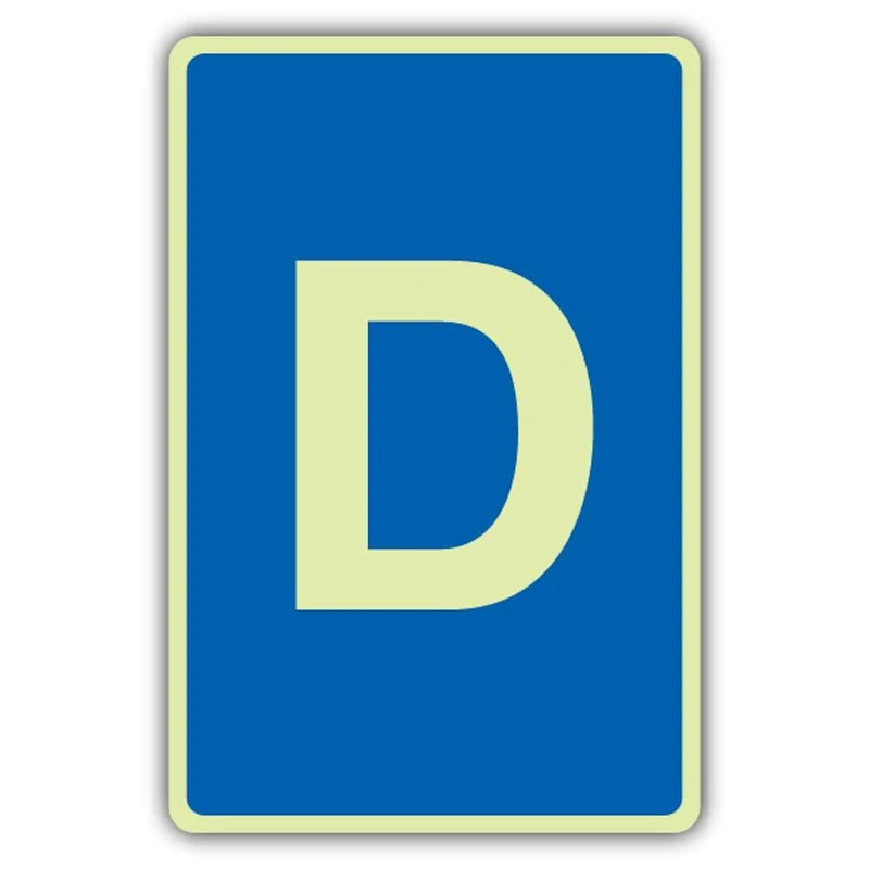 V Safety Photoluminescent D Label - Blue Safety Sign - 300 x 450 mm - 1.2mm Rigid Plastic - Triple Glow