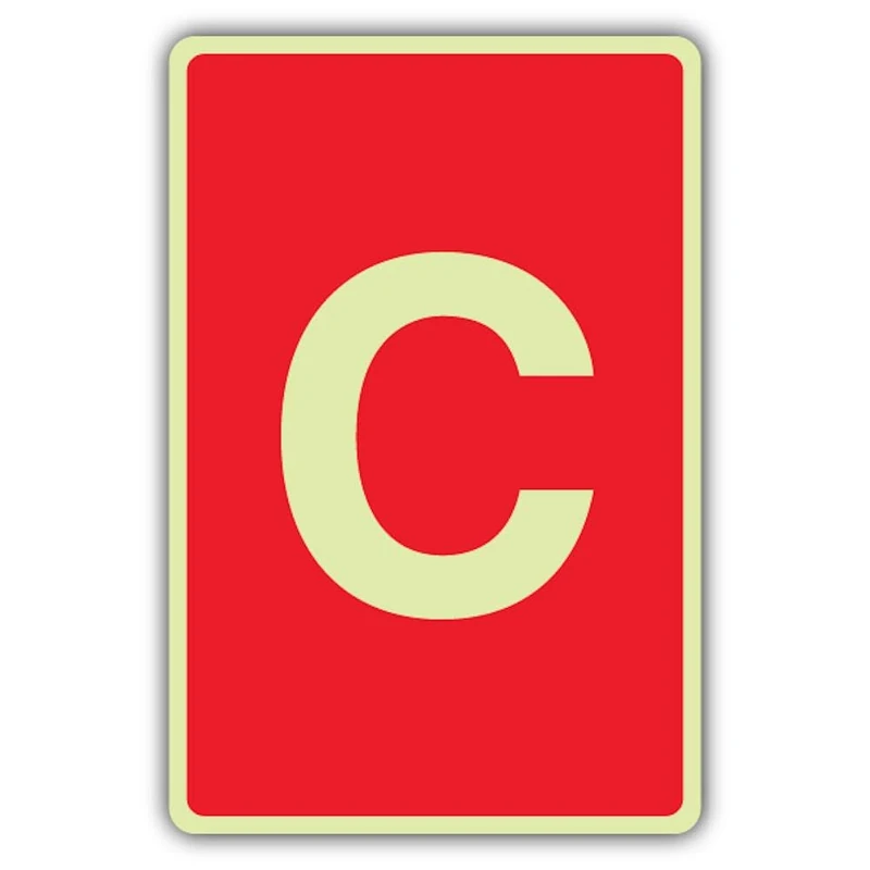 V Safety Photoluminescent C Label - Red Safety Sign - 300 x 450 mm - 1.2mm Rigid Plastic - Triple Glow