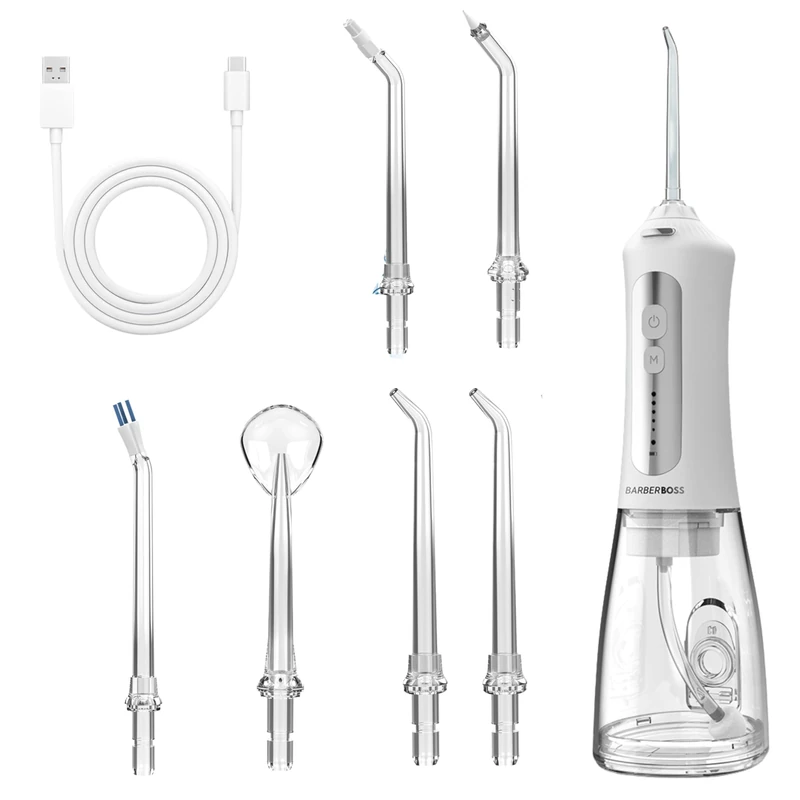 BarberBoss Electric Dental Teeth Flosser, Cordless Water Flosser for Teeth & Gums, 5 Cleaning Modes, 5 Jet Tips, 300ml Water Tank & IPX7 Waterproof, Oral Irrigator