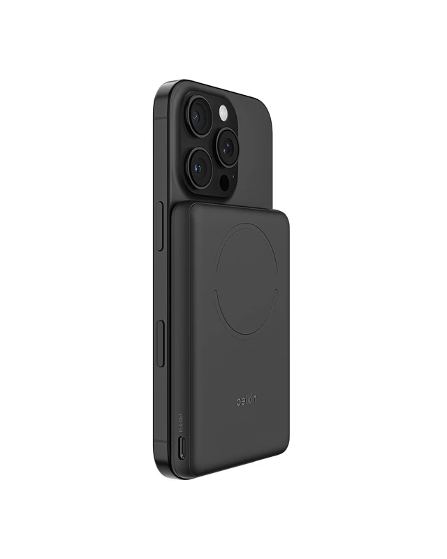 Belkin BoostCharge Magnetic Power Bank 5000mAh, Slim Portable Charger with Magnetic Ring and USB C Port, Battery Pack for iPhone, Galaxy, Pixelsnap, iPad, Tablet - USB C Cable Included - Black - Image 1