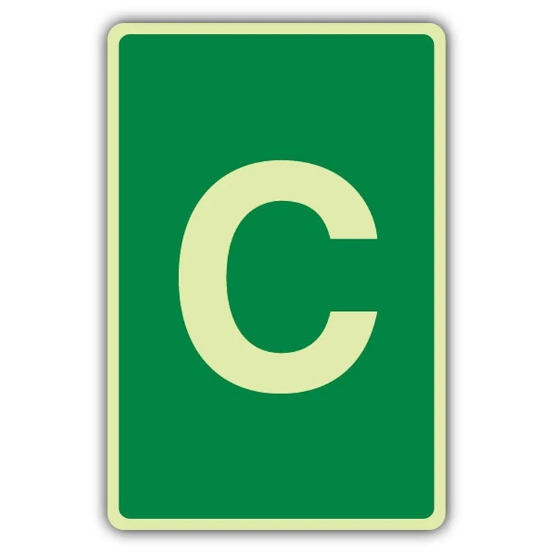 V Safety Photoluminescent C Label - Green Safety Sign - 300 x 450 mm - 1.2mm Rigid Plastic - Triple Glow