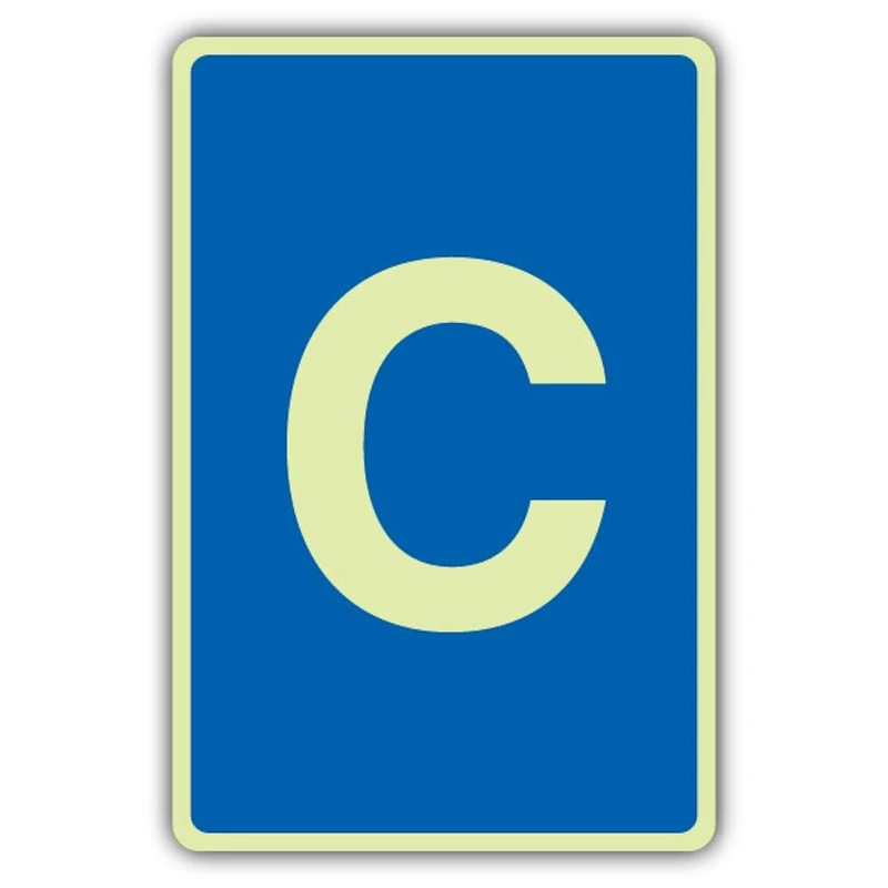 V Safety Photoluminescent C Label - Blue Safety Sign - 300 x 450 mm - 1.2mm Rigid Plastic - Triple Glow
