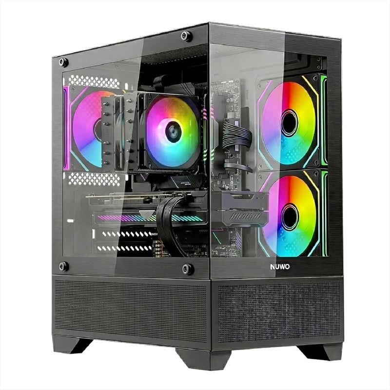 Nuwo Flow FK100 Case PC Gaming Micro-ATX Mini Tower | 3 ARGB 120mm Fans | Front and Side Panel in Panoramic Glass | Black