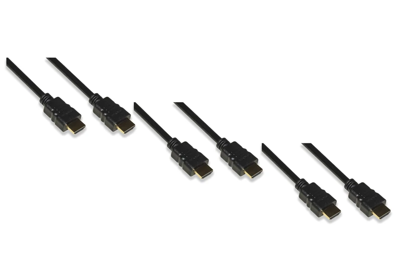 LINK LKCHDMI10003 Pack of 3 HDMI Cables 4K 30Hz 3D with Ethernet - 10m Gold Contacts, Black - Compatible PC, Notebook, HDTV, Monitor