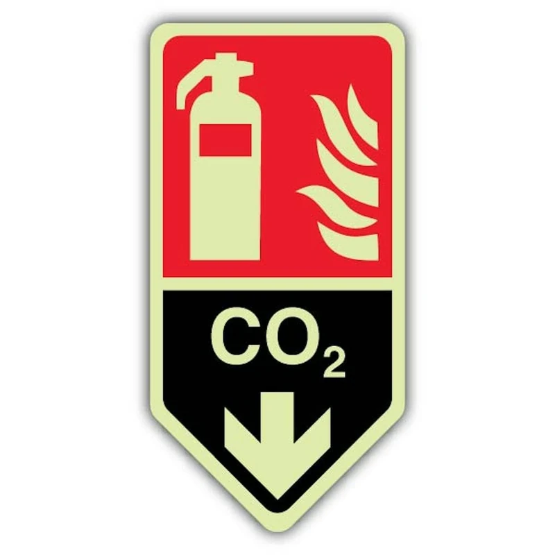 V Safety Photoluminescent CO2 Fire Extinguisher - Shaped Safety Sign - 300 x 450 mm - Self Adhesive Vinyl - Triple Glow