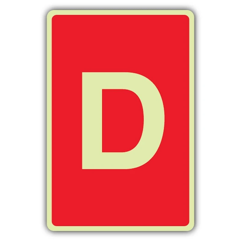 V Safety Photoluminescent D Label - Red Safety Sign - 300 x 450 mm - 1.2mm Rigid Plastic - Triple Glow