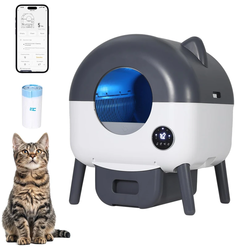 Garvee Self-Cleaning Cat Litter, 66L, Improved Automatic Litter Tray with App, Anti-Pinch Safety Sensors, 6 Adjustable Ambient Lights, Smart Cat Toilet