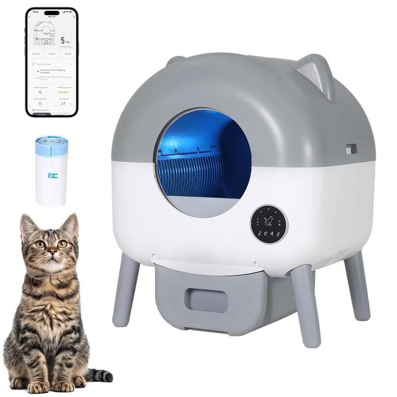 Garvee Self-Cleaning Cat Litter, 66L, Improved Automatic Litter Tray with App, Anti-Pinch Safety Sensors, 6 Adjustable Ambient Lights, Smart Cat Toilet