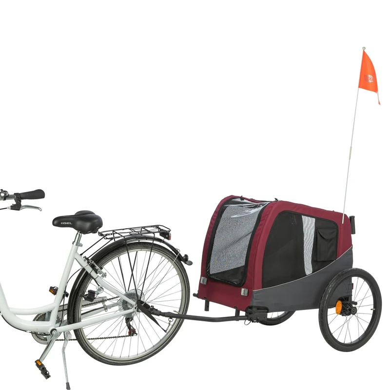 TRIXIE Dog Bike Trailer – safe pet transport – foldable – grey and red – Size L: 75 × 86 × 80/145 cm