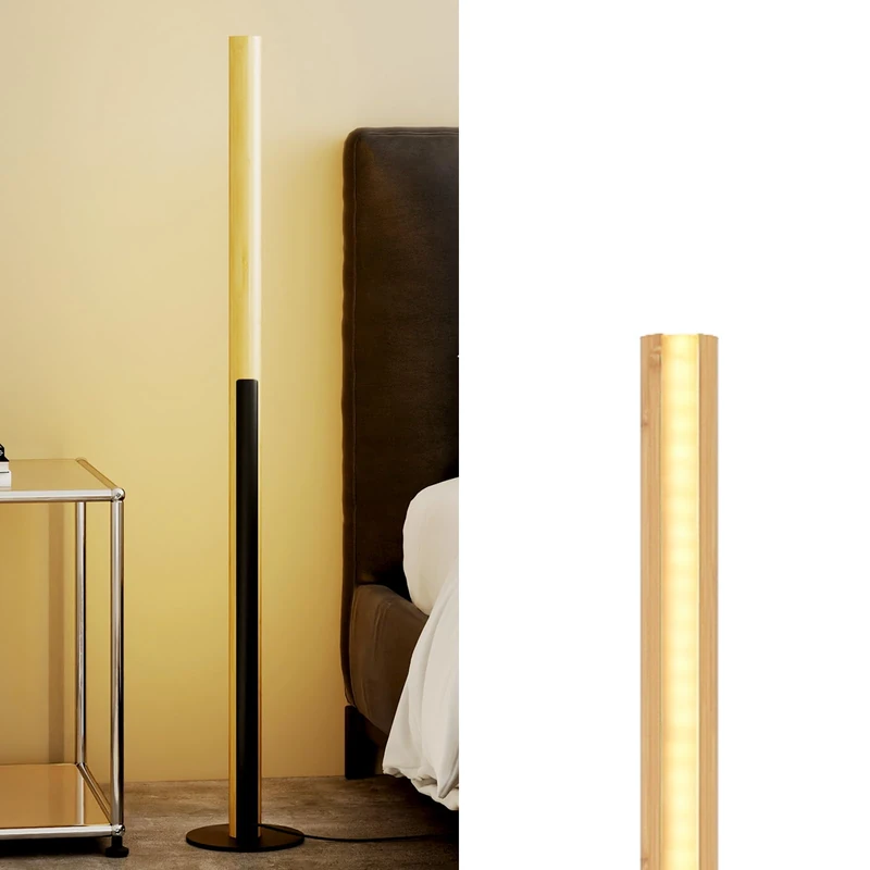 GiantexUK Bamboo Floor Lamp, LED Standing Lamp with 3 Color Temperatures & Foot Switch, Dimmable Corner Floor Light for Living Room, Bedroom & Office
