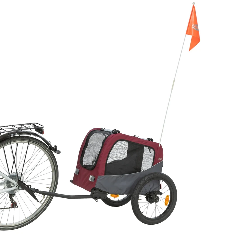 TRIXIE Dog Bike Trailer – safe pet transport – foldable – grey and red – Size S: 53 × 60 × 60/117 cm