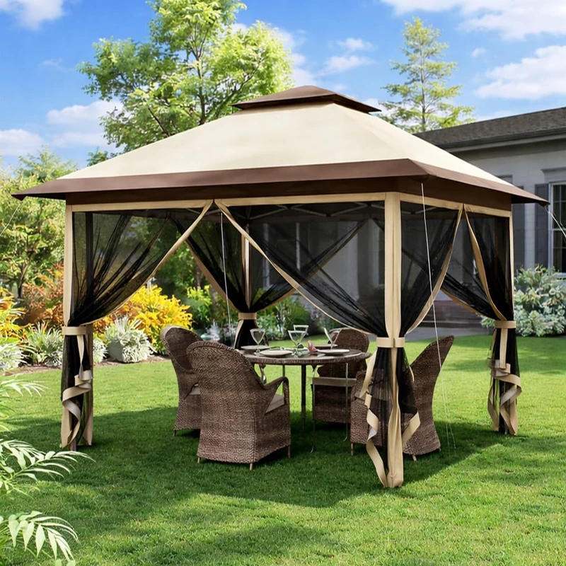 BAKAJI One Touch Folding Gazebo 3.6 x 3.6 m, PU Coating Anti UV and Rainproof, Weather Resistant Steel Frame, Bag with Wheels and Accessories, Ideal for Garden, Outdoor, Terrace