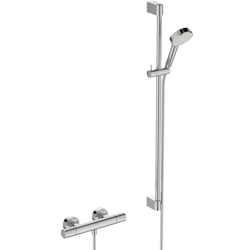 Ideal Standard Ceratherm T25 N Shower Mixer Package, Eco Water-Saving Shower Head with Variable Jet (6L/min), Includes Thermostat and Shower Rail (900mm) - Chrome
