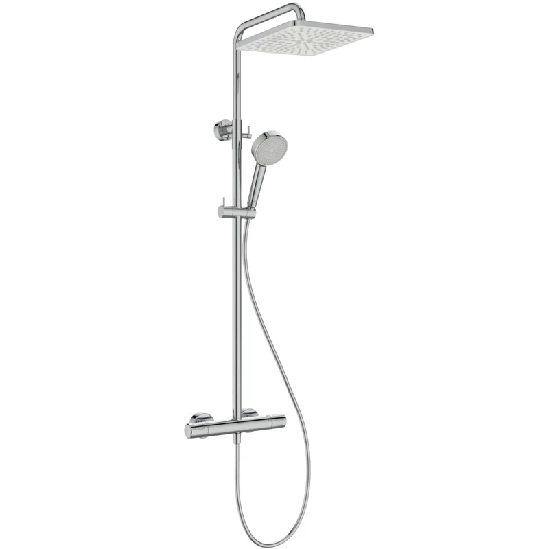 Ideal Standard Ceratherm T25N Shower Column Water-Saving Shower Head with Variable Spout, Square Showerhead, Anti-Scald Protection, Thermostat Function and Adjustable Height - Chrome - Image 1