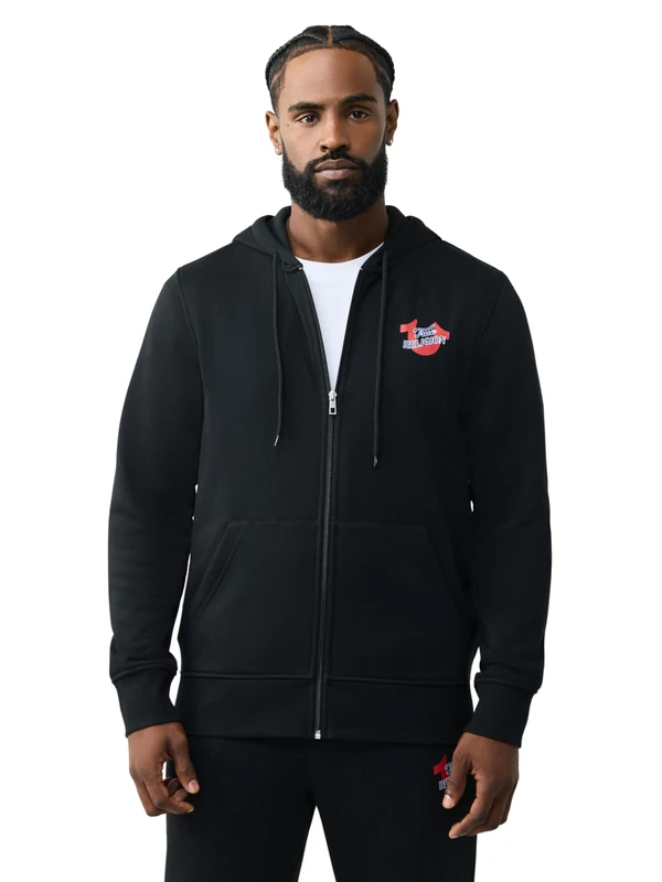 True Religion Men's Diagonal Match Zip Hoodie, Black, M