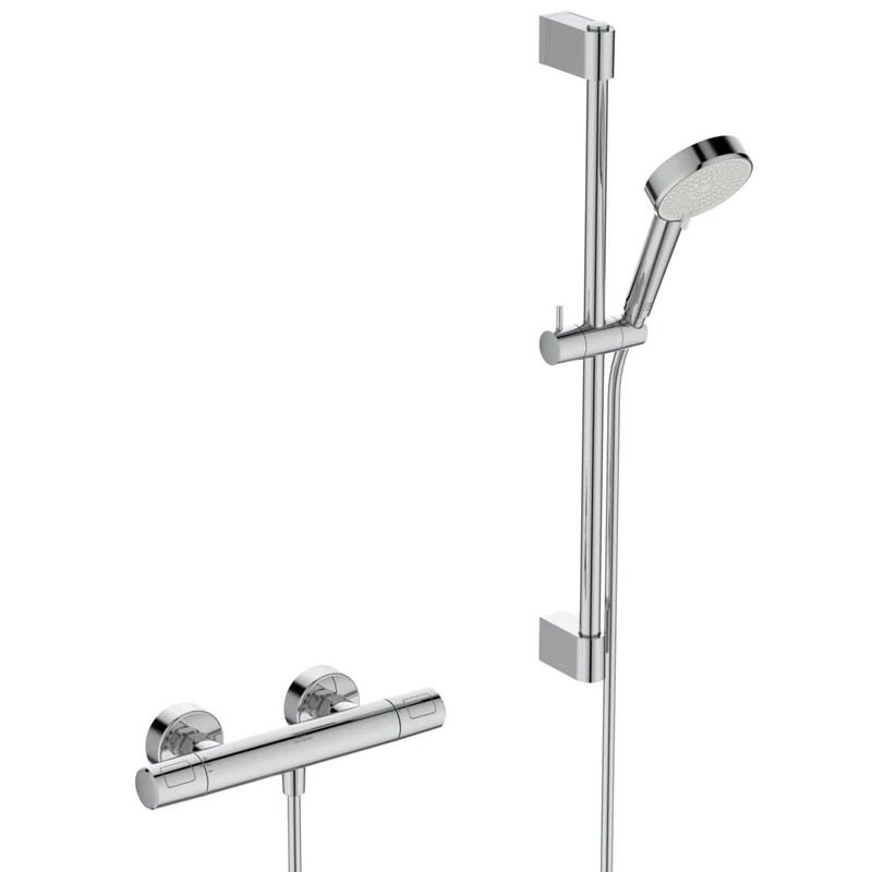 Ideal Standard Ceratherm T25 N Shower Mixer Package, Eco Water-Saving Shower Head with Variable Jet (6L/min), Includes Thermostat and Shower Rail (600mm) - Chrome - Image 1