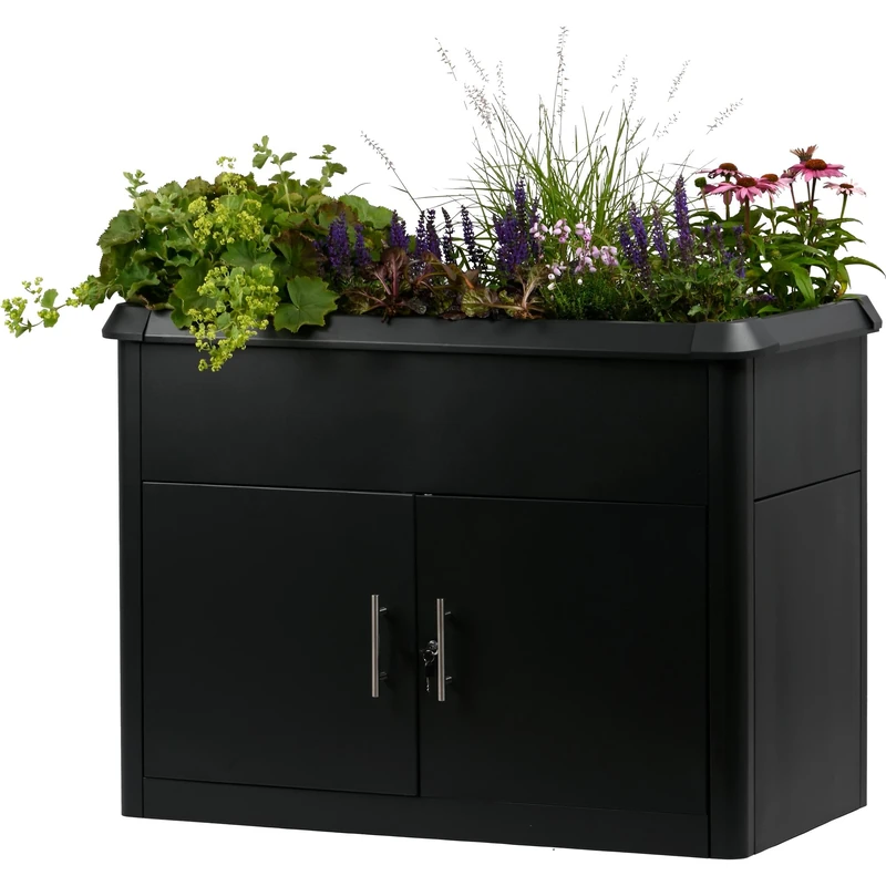 dobar XL Metal Raised Bed with Base Cabinet - Raised Plant Bed with Snail Edge 125 L - Planter Box with Integrated Tool Cabinet - 107 x 58 x 78 cm - Anthracite - Image 1