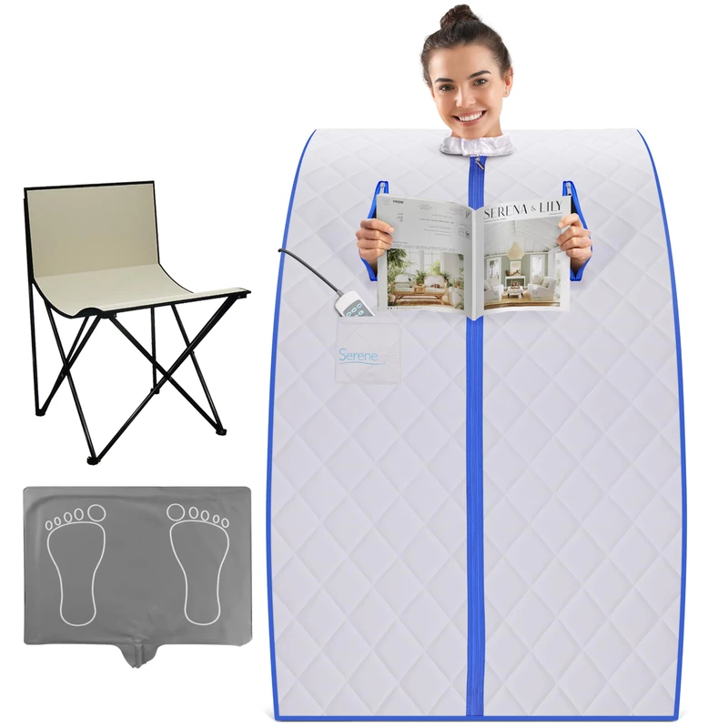 SereneLife Portable Infrared Sauna Tent for Home, 38" x 32", Silver
