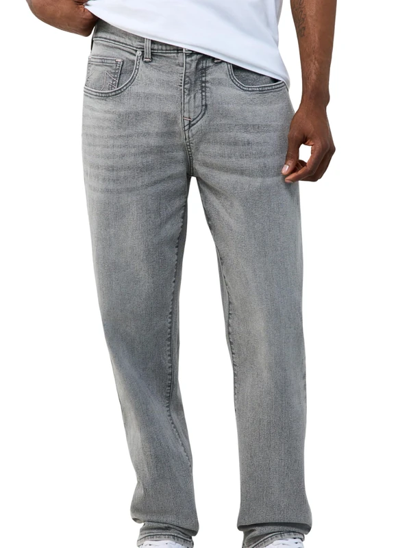 True Religion Men's Bobby Single Needle No Flap Baggy, Grey Jeans, 36