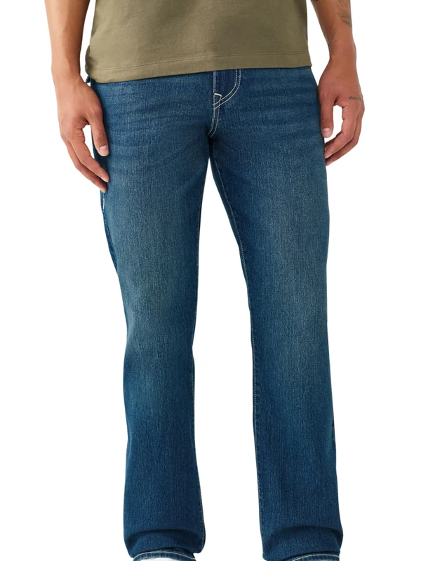 True Religion Men's Ricky Single Needle Flap Straight, Blue Jeans, 32
