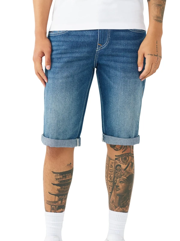True Religion Men's Ricky Single Needle Rolled Short, Blue, 38